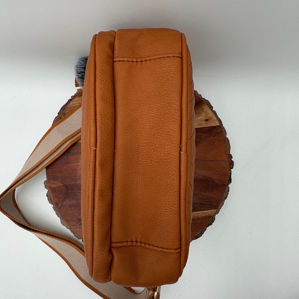 Quilted Dual Compartment Crossbody Bag Tan Brown Multi Pocket Shoulder Purse EUC - Picture 5 of 14